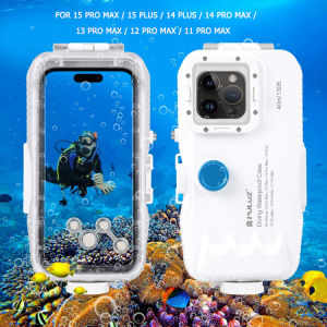 PULUZ 40m/130ft Waterproof Diving Case for iPhone 15 Pro Max / 15 Plus / 14 Plus / 14 Pro Max / 13 Pro Max / 12 Pro Max / 11 Pro Max with One-way Valve Photo Video Taking Underwater Housing Cover(White)