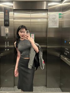 Váy Đuôi Cá Màu Xám Đậm Đơn Giản Đa Năng Váy Dài Vừa Phải Váy Chữ A Váy Công Sở Váy Nữ Váy Mùa Thu Váy Mới