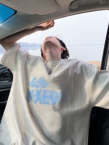 New 2025 Mens Short Sleeve T-Shirt Loose Fit Pure Cotton Heavyweight Casual Thin Style Half Sleeve Top for Teenagers