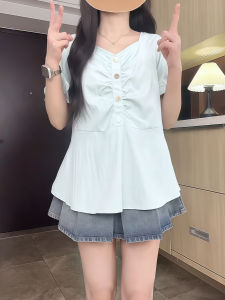 Áo Sơ Mi Tay Ngắn Thiết Kế Cỡ Lớn Mùa Hè Cho Nữ Dáng Rộng Cổ Chữ V Màu Trơn Chất Liệu Khác Kiểu Dáng Thường Ngày Cổ Tròn