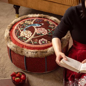 FANJUTAIDU | Red New Chinese Style Pouf Red Pouf