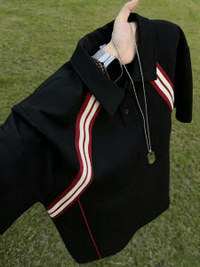 American Color Block Striped Short Sleeve Polo Shirt