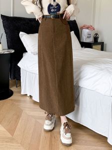 Fleece Corduroy Straight-leg Skirt Womens Fall and Winter New Arrival High Waist Slim Looking Mid Length Long Length Hip Covering A- line Dress