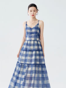 Blue Gingham Strap Dress For Summer Vintage Cottagecore Maxi