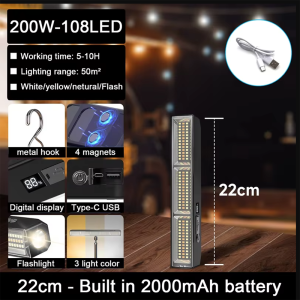 LED Magnetic Work Light 12600 Lumens USB Rechargeable FlashLight Portab Underhood Work Lamp Bar For Car Repair Outdoor Lighting
