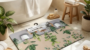 Printed Diatomite Bath Mats - Fast Absorption Fast Drying Anti Bacterial Eco Friendly Natural and Sustainable Material Water Vanishes Instantly Small Cotton Storage Bag
