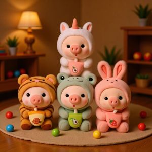 Sanrio | /25cm Kawaii Bubble Pig Plush Toy Stuffed Animal Bunny Frog Tiger Soft Pillow Cup Milk Tea Boba Plushies Doll Kids BirthdayGifts