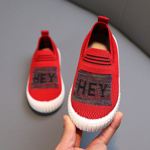 รองเท้ากีฬาเด็กผ้าถักระบายอากาศเบาสบายสไตล์เกาหลีสำหรับฤดูใบไม้ผลิและฤดูร้อน รองเท้าเด็กผู้ชายและผู้หญิง