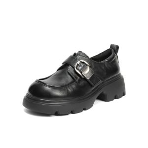 Belle | Retro English Style Black Thick Sole Elevating Loafers