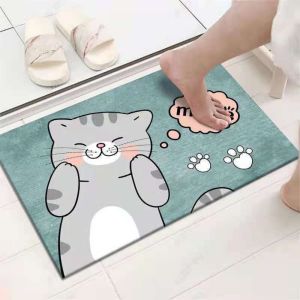 VIKAMA Cartoon Cat Entrance Mat Water Absorbent Anti Slip Bathroom Mat Soft And Comfortable Home Decoration