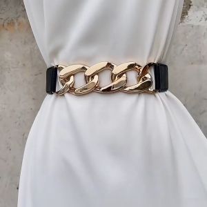 Thắt Lưng Dây Xích Co Giãn Mặt Kim Loại Màu Vàng/Bạc Thời Trang Cho Nữ