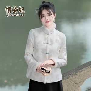 Thickened Retro Chinese Style Cotton Jacket Warm Coat Winter New Arrival Floral Cotton Padded Coat Long Sleeve Single Button Closure