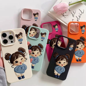 Leather Silicone Cute Girl Painted Phone Case For iPhone 17 Pro Max 16 13 11 15 14 12 17Promax 16promax Shockproof Funda Cover