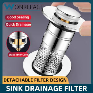 Bathroom 304 Stainless Steel Sink Leak Plug Strainer Pop-Up Sink Drain Strainer Removable Sink Strainer Recessed Filter Basket