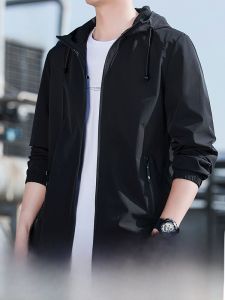 ROMON | Romon Mens Hooded Jacket Autumn Winter New Style Casual Loose Windproof Sporty Trendy Polyester Fiber Long Sleeve Zipper Decorated