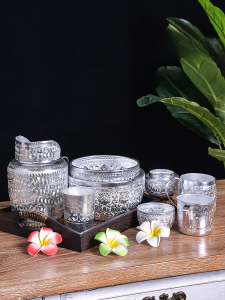 เอเชียตะวันออกเฉียงใต้เงินลวดลายชามดีบุกขนม Souplad Thai Import สแตนเลสอุปกรณ์รับประทานอาหารน้ําแข็งขนาดใหญ่ สีทราย ชาม