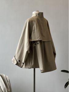 Korean Style Casual Womens Coat Spring Autumn Loose Long Shape Cocoon Coat Large Size Commute Fashion Thickened Zipper