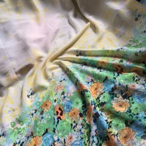 Vải Voan Hoa Chân 2 Đầu Xanh Lá Khổ 1m5 - Chất Mềm Rũ Co Giãn Nhẹ - Áo Dài Đầm Thiết kế