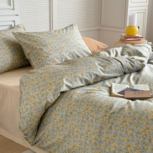 Retro South Seas Style Black White Flower Pure Cotton Four-Piece Set Diagonal Pattern Full Cotton Bedding Cover for 1.8m 1.5m Bed