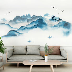New Chinese Style Mountain Waterfall Wall Decals Self Adhesive TV Background Wall Stickers PVC Material Living Room Decor