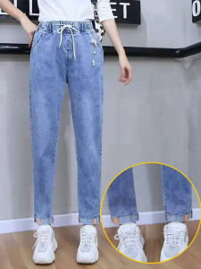 Slim Fit Mom Jeans Womens Spring New Large Size Loose Casual Long Pants Elastic Cotton Denim High Waist Trousers for Students