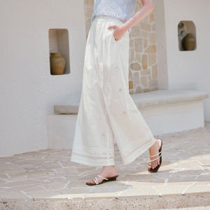 XIANGYING | White Cotton Wide Leg Cropped Trousers 2026 Womens Summer Autumn New High Waist