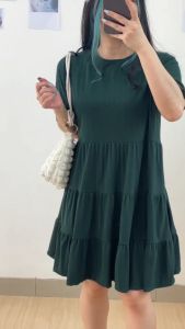 4254 airine flowy knit midi dress polos dress wanita casual dress natal rib knit bumil friendly