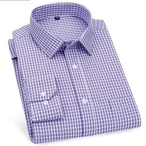 Áo Sơ Mi Nam Công Sở Dài Tay Kiểu Dáng Cổ Điển Kẻ Sọc Caro Tím Xanh Cài Khuy Đơn Chất Liệu Cotton Pha Polyester.