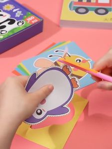 Paper-cut childrens handmade paper cutting game craft educational toys DIY paper cutting animals sticker Kindergarten art craft Kids toy 儿童剪纸手工 TT47