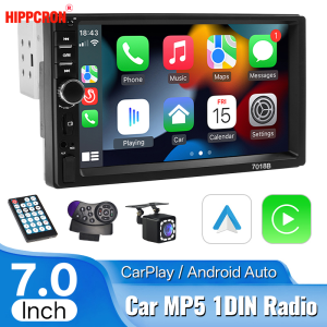 Hippcron 7” 1 Din Car Radio Multimedia MP5 Video Player Wired Carplay And Android Auto HD Touch Screen Autoradio AUX Bluetooth