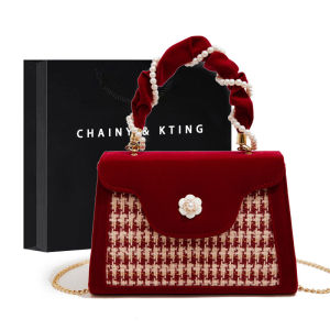 Chinese-style Velvet Red Wedding Handbag and Crossbody Bag