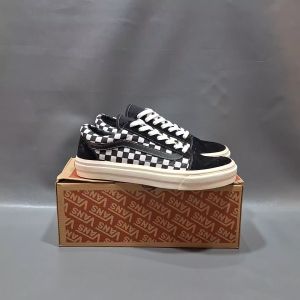 SEPATU VANS21 OLD SKOOL VAULT OG CHECKERBOARD HITAM PUTIH LIST HITAM KANVAS 36-43