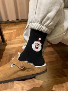 คริสต์มาสเกาหลี ผ้าฝ้าย ถุงเท้า ผู้หญิง ถุงเท้าถึงกลางน่อง กํามะหยี่ธีมคริสต์มาส การ์ตูน ถุงเท้าของขวัญซานตาคลอส ฤดูหนาว บ้านสบาย