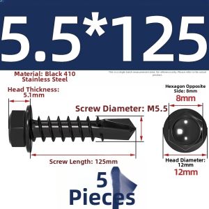 TIANZHUOJINSHU | Black Stainless Steel Drill Screws Hex Head Self Tapping Screw 4.2mm/4.8mm/5mm