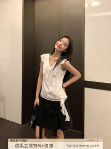 Áo Sơ Mi Không Tay Cổ Chữ V Thêu Kiểu Pháp Mùa Hè Mới Của Lujianxi Dành Cho Nữ Áo Sơ Mi Công Sở Ôm Vừa Vặn Thời Trang