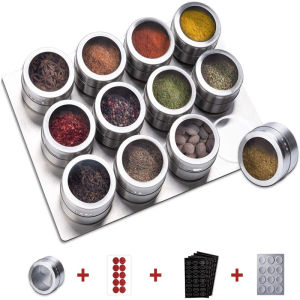 Magnetic Spice Jar Set with RU/EN Labels Stickers Stainless Steel Base Condiment Container Organizer Pepper Seasoning Sprays Tin