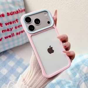 Candy Color Frameless Frame Clear Phone Case For iPhone 17 16 15 14Plus 13 12 11 Pro Max Shockproof Contrasting Color Hard Cover