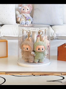 Labubu กล่องแสดงสินค้า กล่องเก็บตุ๊กตาแขวน ชั้นวางโมเดล อคริลิค ตู้โชว์ตุ๊กตา หมุนได้ 360°