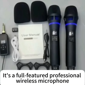 Wireless Microphone UHF Metal Dual Dynamic System with Rechargeable Receiver 12 Hour Use Handheld Karaoke Mic IR Linking Auto Connect for Karaoke Meeting Party Church DJ Wedding Home KTV