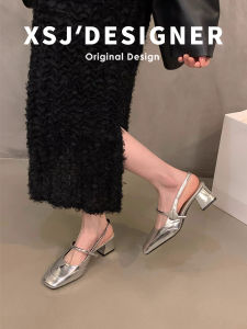 LIQIXIEFANG | Silver Genuine Leather French Style Vintage Mary Jane Strap High Heels