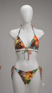 JEWELRY SEN Women Tropical Floral Leopard Print 2 Piece Halter Triangle Bikini Set Beach Vacation Bathing Suit Swimwear