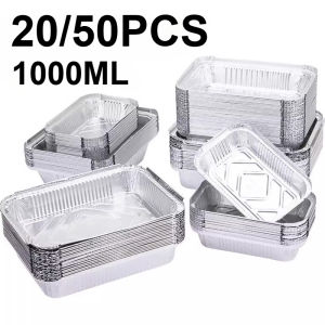 20/50PCS Aluminum Foil Tray Pan Disposable Thickened Household Food Storage Aluminum Foil Tray Barbecue Dessert Cooking Baking