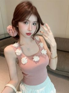 GUZILIAN | Stylish Knitted Strap Vest Womens Outerwear Design Pure Desire Sweet Spicy Short Top Slim Fit Base Layer Korean Style