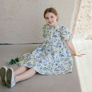 XIANGYING | Cotton Puff Sleeve Floral Print Dress