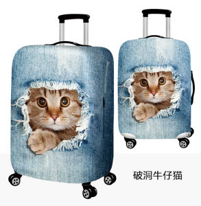 Grey Cat Animal Denim Elastic Box Cover Luggage Protector for Travel Tourism Carry-On Suitcase Dust Bag Accessory