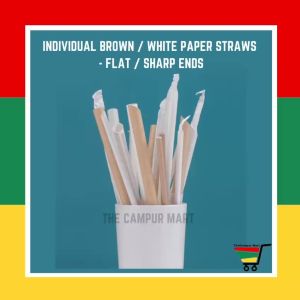 TCM Disposable Drinking / Diy Art And Craft Paper Straw brown/white kertas putih individual sharp flat ends 100pcs