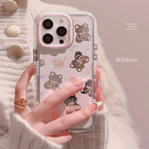 Sweet Floral Bear Phone Case Creative Cute Mirror Surface Anti-Fall Protection for  13 15ProMax XR XR Protective Cover
