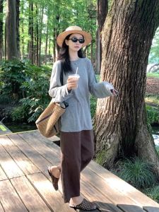 Áo Thun Tay Dài Lụa Băng Chống Nắng Mùa Hè Mỏng Màu Xám Phong Cách Hàn Quốc Cho Nữ Áo Khoác Ngoài Thường Ngày Chất Liệu Lụa Băng