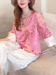 New Chinese Style round Neck Short Sleeve Womens Loose Luxury Shirt Floral Embroidery Versatile T-Shirt Spring Summer Casual Wear