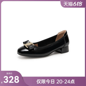 รองเท้าส้นเตี้ยผีเสื้อกำมะหยี่สีแดงรองเท้าเดี่ยวหัวกลมส้นหนา ฤดูใบไม้ผลิ ฤดูใบไม้ร่วง หลากหลาย รองเท้าเจ้าสาว หนัง CBANNER